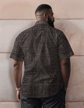 Men's Plus Size Letter Texture Patchwork Print Short Sleeve Shirt